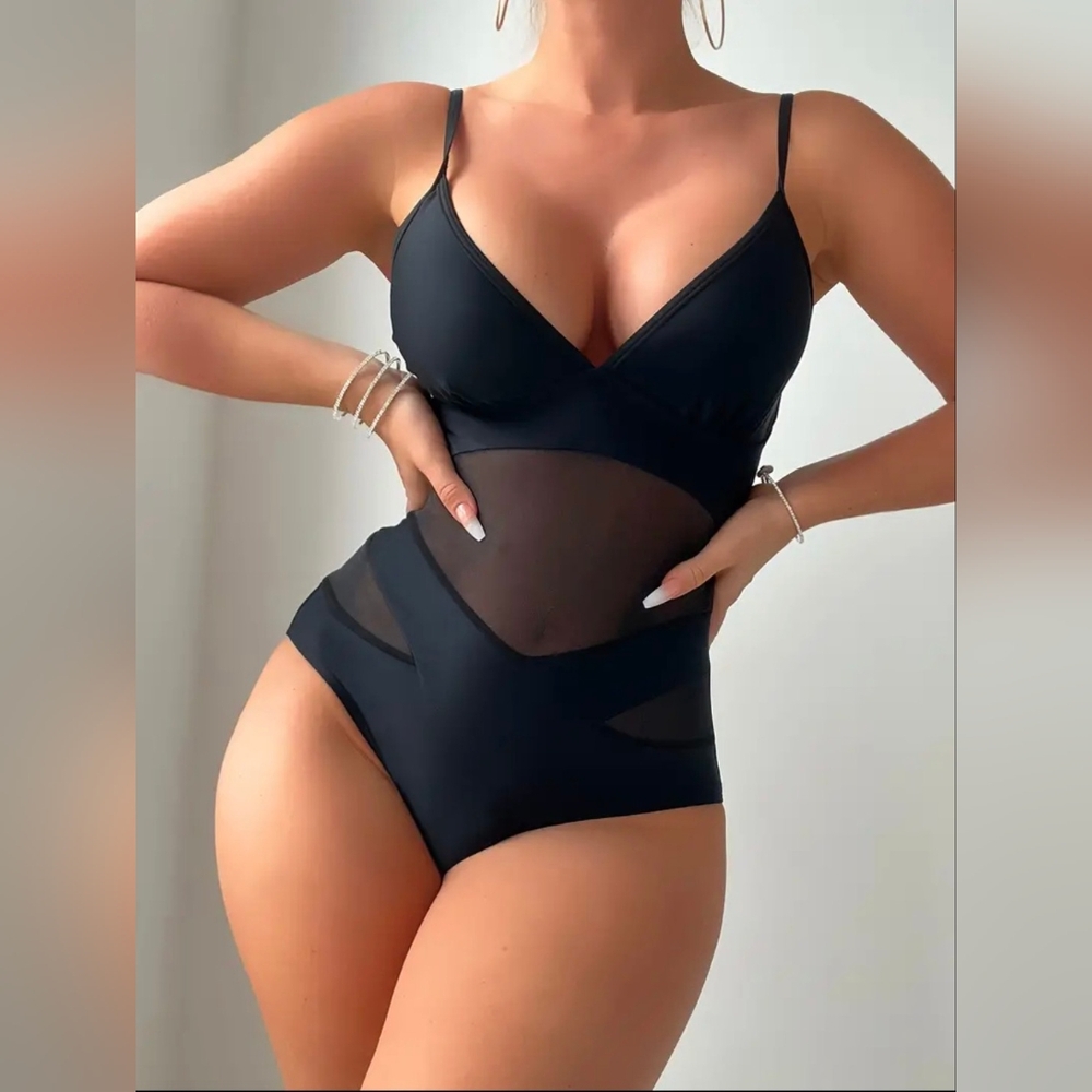 V-Neck Mesh Swimsuit